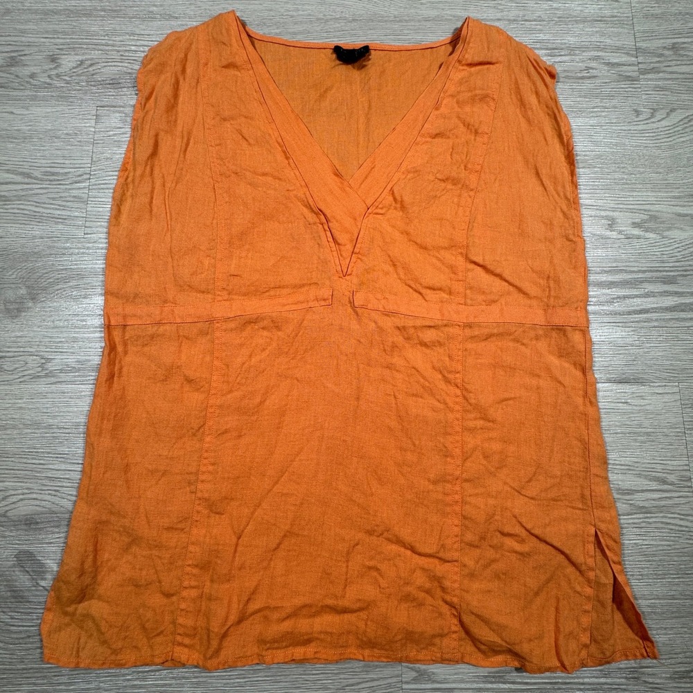 Talbots Women's‎ Top Pure Irish Linen V-Neck Sleeveless Tunic Orange Size 8